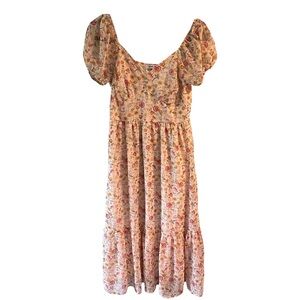 Mimi Chica Women's‎ Small Floral Pink White Midi Dress Cottage Core Sundress